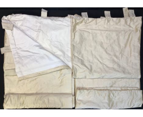 Textiles - a pair of silk interlined curtains, with tab tops, 210cm long, 121cm wide 