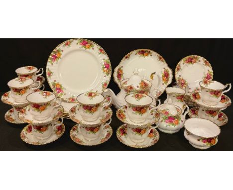 A Royal Albert Old Country Roses pattern tea and dinner service, comprising teapot, sucrier and cover, milk jug, sugar bowl, 