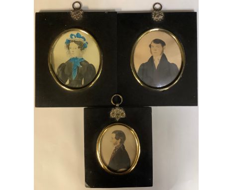 English School, 19th century, a pair, portrait miniatures, of a lady and gentleman, labelled to verso Thomas Johnson and Char