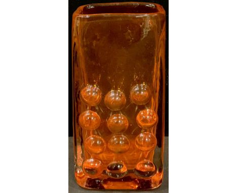 A Whitefriars tangerine telephone vase, twelve button, 16.5cm 