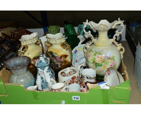 TWO BOXES OF CERAMIC ITEMS, to include six Royal Doulton 'English Rose' tea cups and saucers, sugar bowl and milk jug, togeth