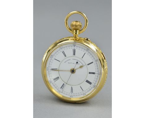 AN 18CT CHRONOGRAPH POCKET WATCH, Chester 1901, makers mark B B, flower design around the case, 14178, dust cover, approximat