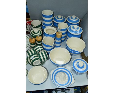 T G GREEN CORNISH WARE, (Cloverleaf and The original Cornish Blue backstamp), to include 'Pasta', 'Biscuits', 'Utensils', jug