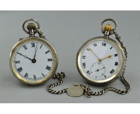 TWO SILVER POCKETWATCHES AND CHAIN