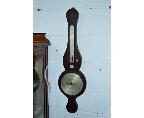 A GEORGIAN MAHOGANY ANEROID BAROMETER, marked G Bianchi, Ipswich