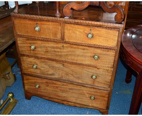A GEORGIAN MAHOGANY CHEST, of two short and three long graduated drawers on bracket feet, approximate size width 91cm x depth