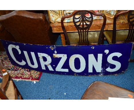 A 20TH CENTURY BLUE ENAMEL SIGN READING CURZON'S