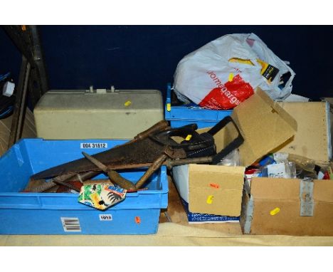 TWO TRAYS, two boxes and a toolbox with tools