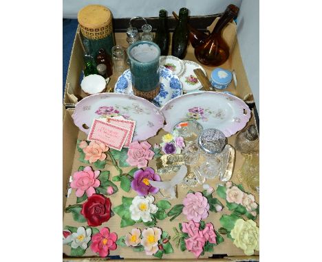 TWO BOXES AND LOOSE CERAMICS, GLASSWARES, PICTURES ETC, to include twelve Franklin Mint 'The Twelve Months of Roses', Goebel 