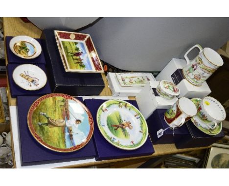 TEN BOXED ROYAL WORCESTER AND ROYAL DOULTON GOLFING THEMED TRINKETS, PLATES AND TANKARDS, to include 'Hole in One' series, et