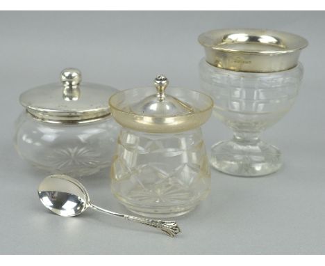 TWO SILVER RIMMED PRESERVE POTS, and one plated (3)