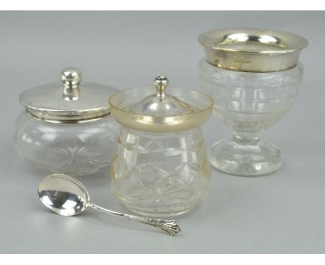 TWO SILVER RIMMED PRESERVE POTS, and one plated (3)