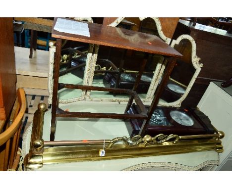 AN EARLY 20TH CENTURY BRASS FENDER, a modern hall table, a wall clock, etc (5)