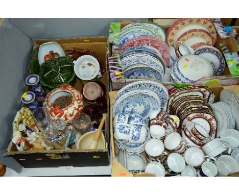 THREE BOXES CERAMICS, GLASS ETC, to include Melba teawares, Mason's 'Old Chelsea' part tea/dinnerwares (21), Beswick 'Trout' 