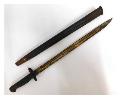 A 1907 pattern bayonet with scabbard, letter 'H' carved in handle, 22in long