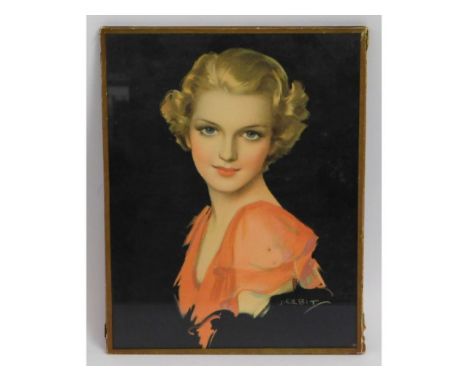 A 1930's art deco framed Jules Erbit print of young woman, 9.125in high x 7.25in wide