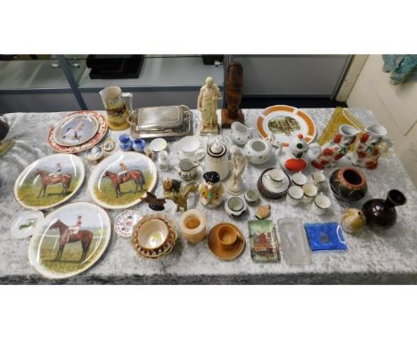 A quantity of mixed ceramics &amp; objects including three limited edition racehorse plates depicting Red Rum (National winne