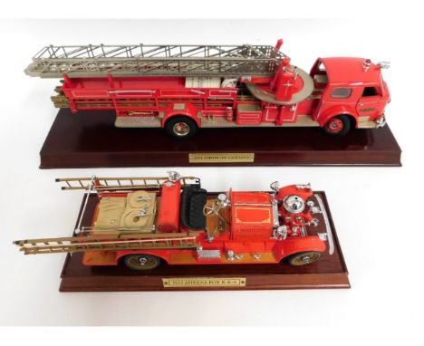 Two Franklin Mint precision models of fire engines: 1954 American LaFrance Fire Truck, 16.5in long &amp; a 1922 Ahrens-Fox R-