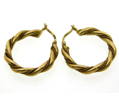 A pair of 9ct gold rope twist hoop earrings, 4.2g, 25mm diameter