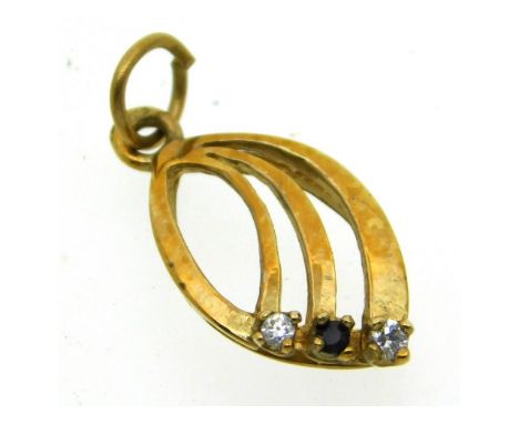 A 9ct gold pendant set with sapphire &amp; white stones, 0.9g, 18mm drop