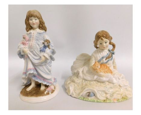Two limited edition Royal Worcester figurines, Lullaby &amp; Safe At Last, tallest 7.25in 