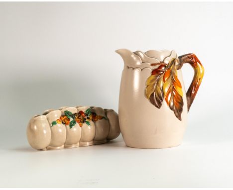 Clarice Cliff Embossed Posey patterned trough &amp; Autumn Leaf patterned Jug, tallest 18cm(2) 