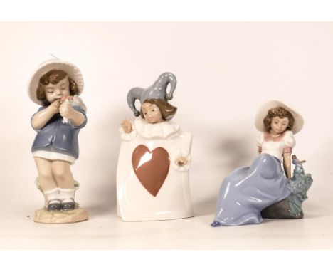 Nao figures to include Ace of Hearts, girl holding flowers and girl sitting on a rock (3) 