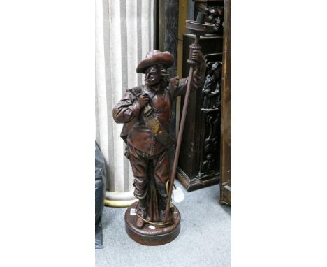 Large decorative reproduction lamp base of a Cavalier. Height 84 to top of fitting. Collection of courier only on this lot 