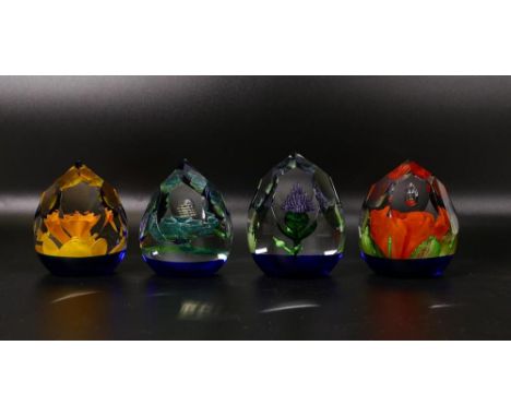 Limited edition Caithness four Nations paperweights to include Scotland mini Thistle, Ireland mini Shamrock, England mini Ros