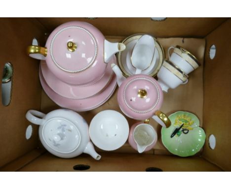 Wedgwood April patterned teaware to include Coffee Pot, Teapot, Milk &amp; Sugar, side plates together with Spode Avignon pat