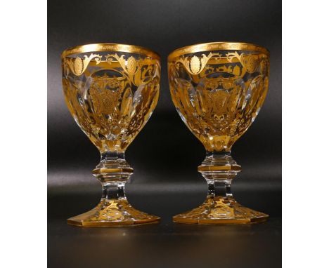 Two De Lamerie Fine Bone China heavily gilded Red Wine Glasses  , specially made high end quality item, Made in England, heig