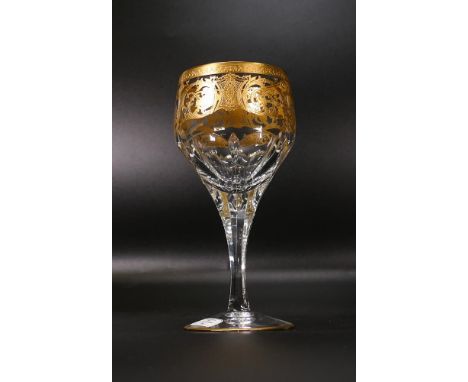 Four De Lamerie Fine Bone China heavily gilded Robert Adam Pattern Red Wine Glass Goblets in presentation boxes , specially m