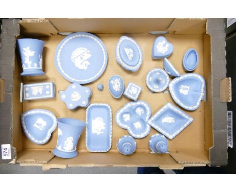 A collection of Wedgwood Jasperware to include vases,  pepper pots, ring holder, pin trays etc 