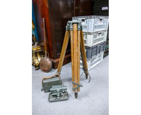 Cased Hilger &amp; Watts Ltd  Surveyor's Precision Dumpy Theodolite in Case with matching tripod 