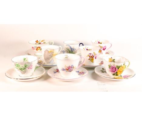 Eight Shelley cups &amp; saucers patterns 0171, 2160, 13234, 11767, 13234, 2304, 2345 etc (16 pieces) 