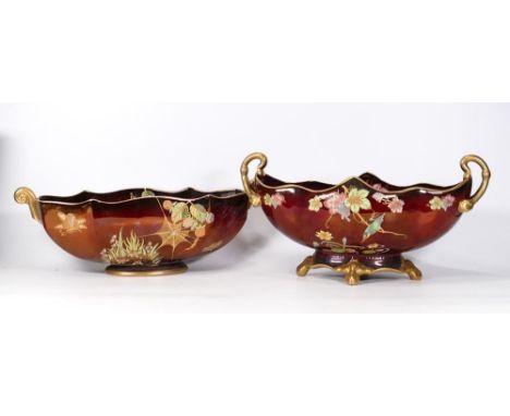 Carltonware Rouge Royale Gondolier Shaped Centre piece bowl decorated with kingfishers together with similar decorated in spi