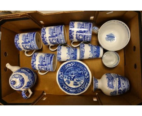 Spode Italian  ware to include 4 large mugs, tea for one set, vase, large cup etc ( 1 tray) 