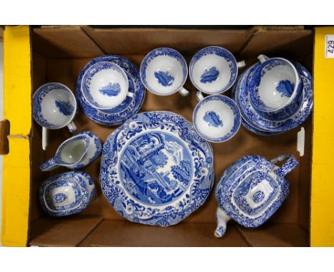 Spode Italian tea set to include 6 trio's, teapot, milk jug, lidded sugar bowl and 2 cake plates ( 1 tray) 