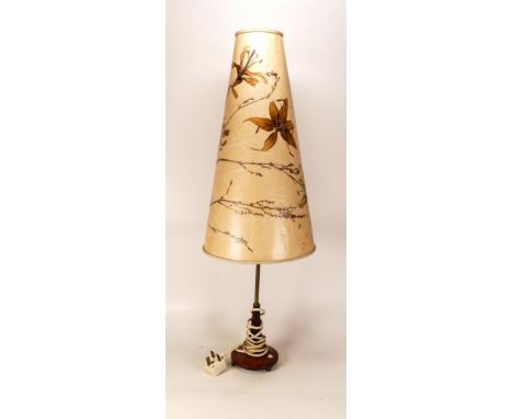 Mid Century Swedish Made Table Lamp with original paper shade decorated with pressed flowers &amp; foliage , height 78cm 