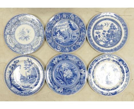 A collection of Spode blue room collection plates to include Rome, Floral, Woodman, Girl  at well, Willow and Botanical (6) 