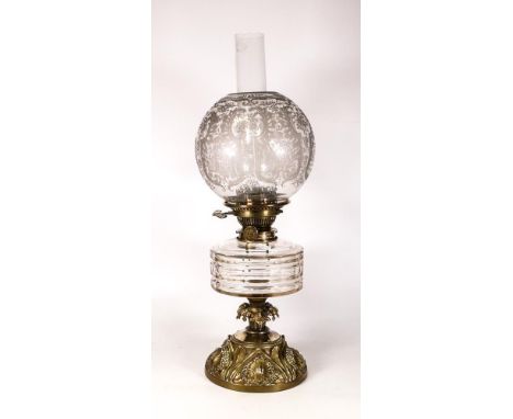 A Hinks &amp; Sons Oil Lamp, Cast Iron base weight is stamped Hinks &amp; Sons along with a Hinks No. 2 Duplex Flatwick Burne