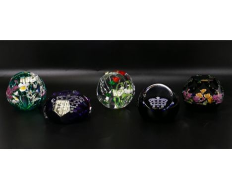Limited edition Caithness paperweights to include Prestige Garland 5/30, Millefiori Crown 11/100, Coronation Crown 3/60, Coro