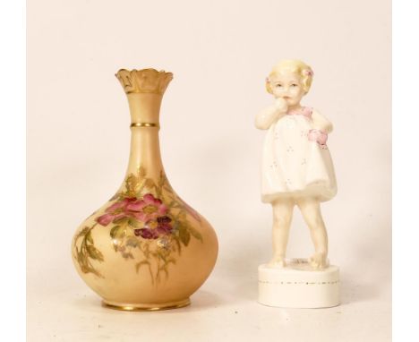 Royal Worcester figure Only Me together with a Royal Worcester floral blush vase. Height of vase 14cm 