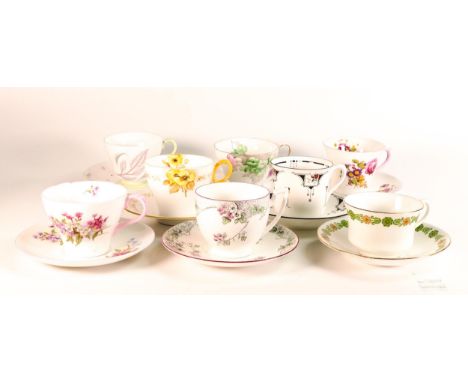 Eight Shelley cups &amp; saucers patterns 11568, 0171, 13234, 13428, 2406, 10437, 12585, 2096 (16 pieces) 
