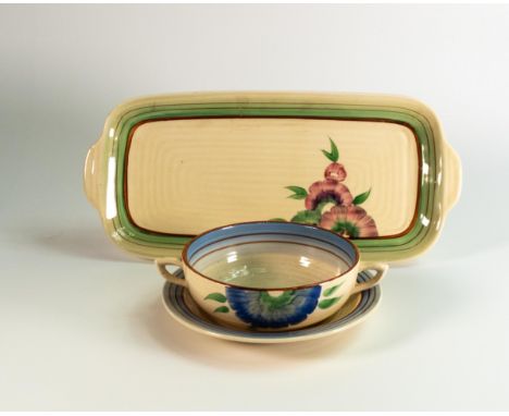 Wilkinson Hand Decorated Floral handled bowl &amp; plate together with similar serving plate, largest length 31cm(2) 