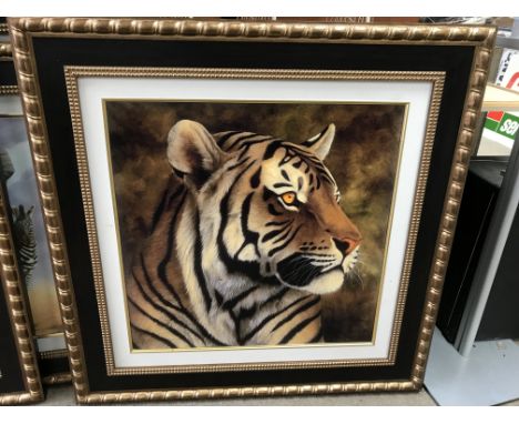 A giclee colour print on canvas by the artist David Bone titled 'Tiger Portrait'. Hand signed by the artist in ink on the low