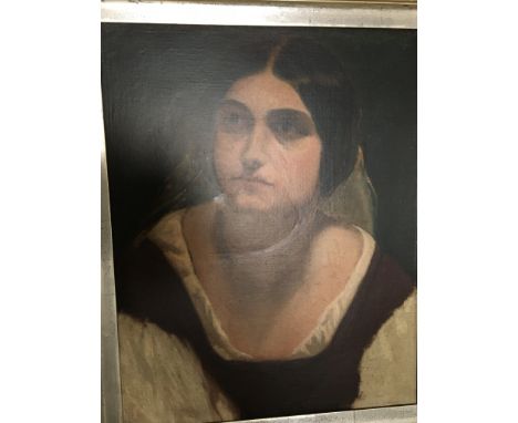 A framed oil painting portrait of a young lady unsigned and unattributed.