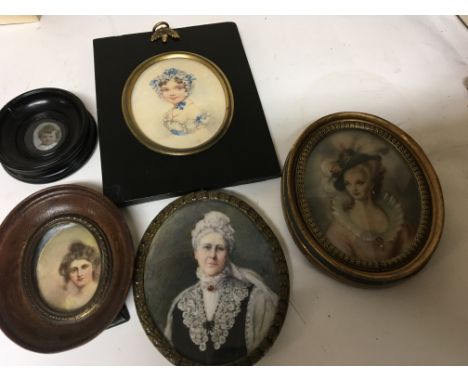 A framed late 19th century portrait miniature of an elegant senior lady the miniature signed with initials JBB and four other