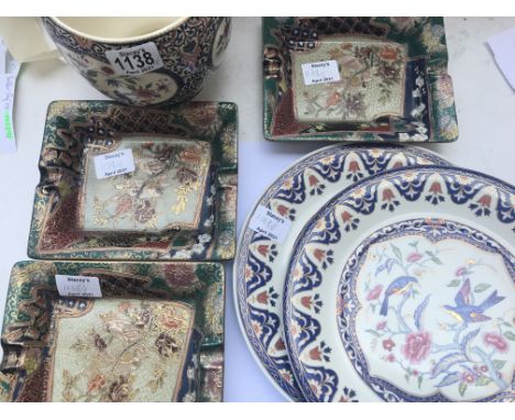 3 x Japanese Oriental Enamel Hand Painted Ashtrays plus 2x plates and Matching Vase - NO RESERVE