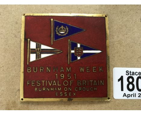 Festival of Britain gilt enamel plaque for Burnham Week, 1951, Burnham on Crouch - NO RESERVE